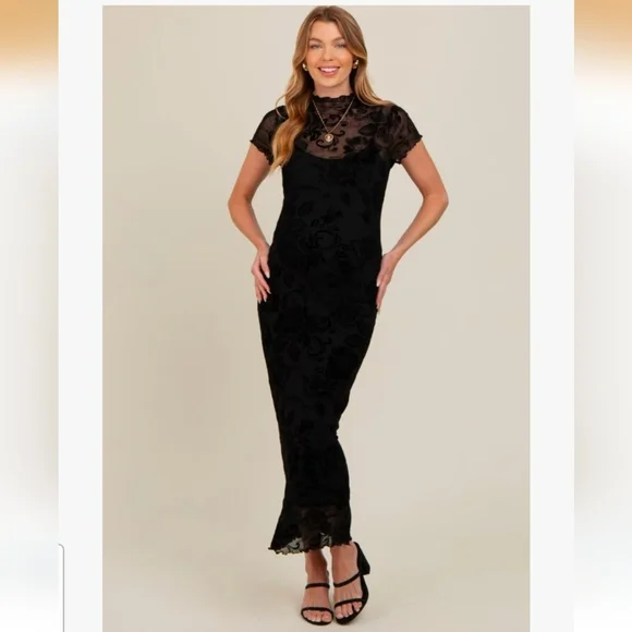 Flocked Lace Midi Dress - Picture 1 of 4